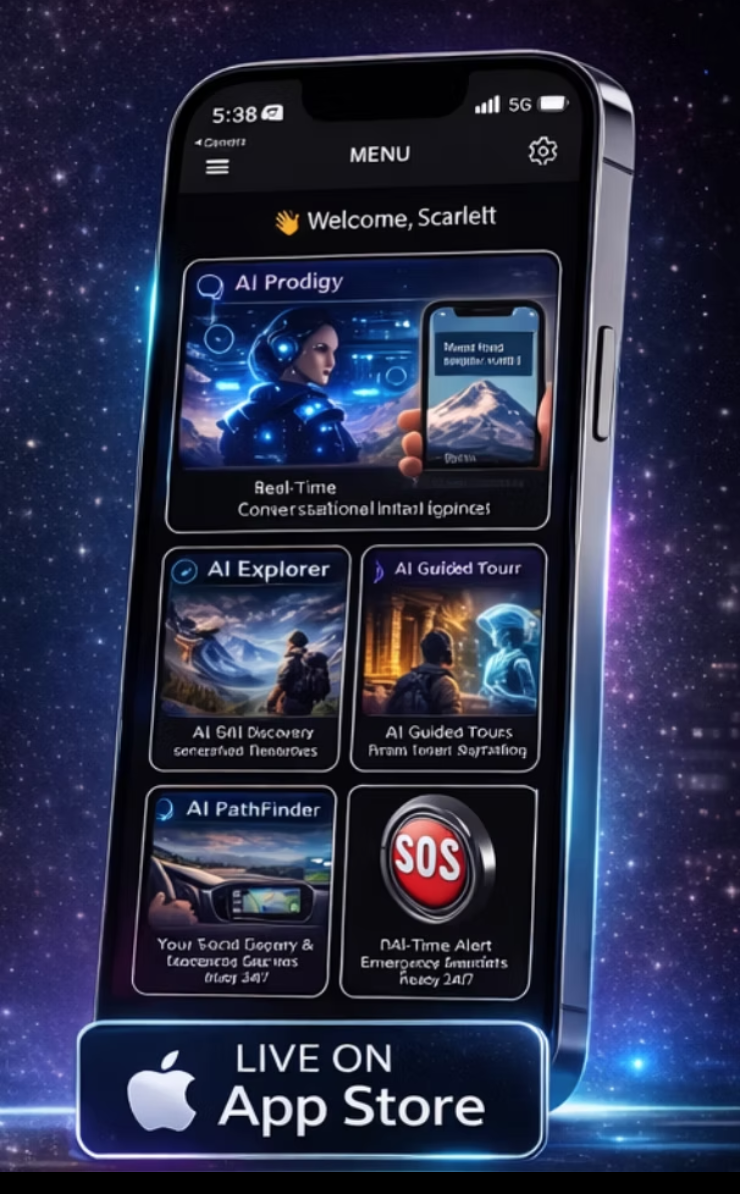 I am J personal AI platform displayed on a 3D iPhone
